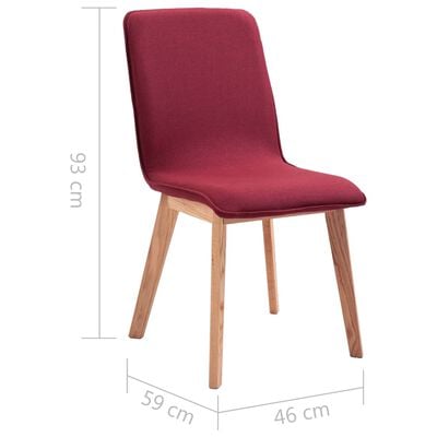 vidaXL virtuves krēsli, 4 gab., sarkans audums, masīvs ozolkoks