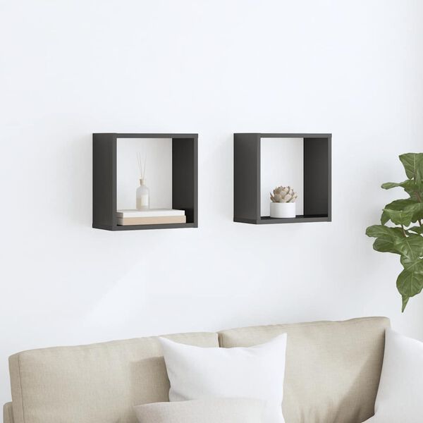 vidaXL kuba formas sienas plaukti, 2 gab., 30x15x30 cm, spīdīgi pelēki