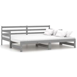 vidaXL izvelkama gulta, pelēka, priedes masīvkoks, 2x(90x200) cm