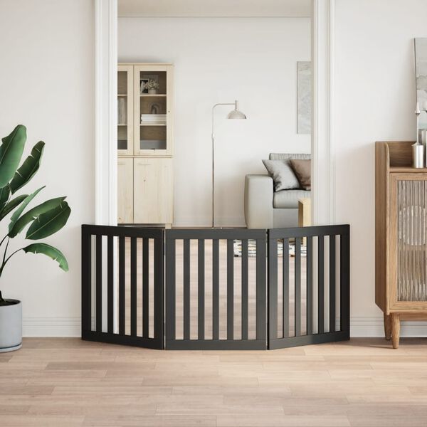 vidaXL suņu vārti, salokāmi, 3 paneļi, melni, 150 cm, papeles koks