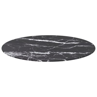 vidaXL galda virsma, melna, Ø70x0,8 cm, stikls ar marmora dizainu