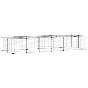 vidaXL 28 paneļu mājdzīvnieku būris ar durvīm, melns, 210x70x35cm, tērauds
