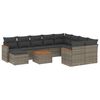 vidaXL 11-daļīgs dārza dīvāna komplekts ar matračiem, pelēks PE pinums