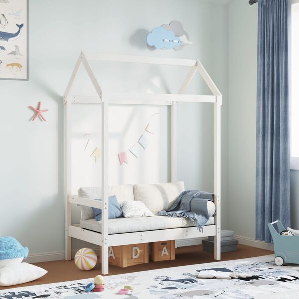 vidaXL sols ar jumtu, balts, 117,5x70x176,5, priedes masīvkoks