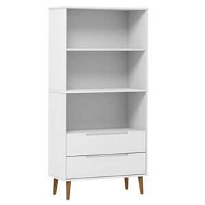 vidaXL grāmatu plaukts MOLDE, balts, 85x35x170,5 cm, priedes masīvkoks