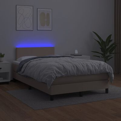 vidaXL atsperu gulta ar matraci, LED, kapučīno,120x190cm, mākslīgā āda