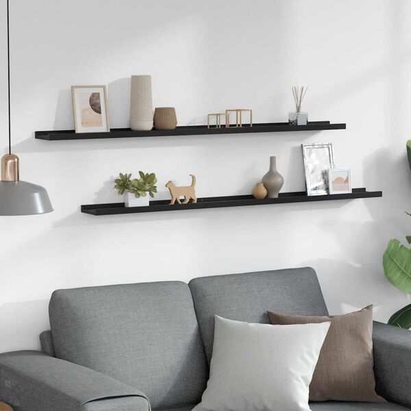 vidaXL sienas plaukti, 2 gab., melni, 115x9x3 cm