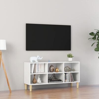 vidaXL TV skapītis ar koka kājām, spīdīgi balts, 103,5x30x50 cm