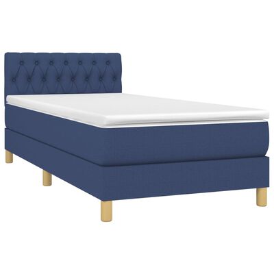 vidaXL atsperu gulta ar matraci, LED, zils audums, 90x200 cm