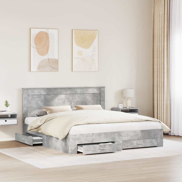 vidaXL Gultas rāmis ar atvilktni ar galvas klāju Inženierijas koks