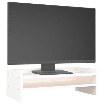 vidaXL monitora paliktnis, balts, 50x24x16 cm, priedes masīvkoks