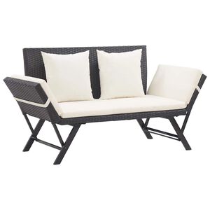 vidaXL dārza sols ar matračiem, 176 cm, melns, PE rotangpalma