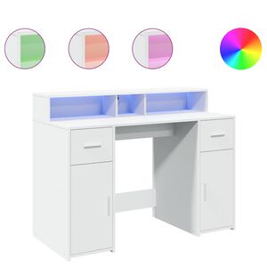 vidaXL rakstāmgalds, LED, balts, 120x55x91 cm, inženierijas koks
