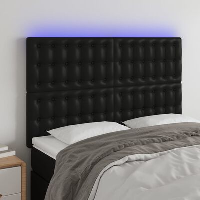vidaXL gultas galvgalis ar LED, 144x5x118/128 cm, melns mākslīgā āda