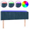 vidaXL gultas galvgalis ar LED, 147x16x78/88 cm, tum&scaron;i zils samts