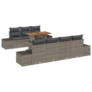 vidaXL Dārza ēdamgalds ar spilvenu 8 pcs Pelēks un brūns