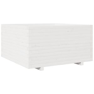 vidaXL dārza puķu kaste, balta, 90x90x49,5 cm, priedes masīvkoks