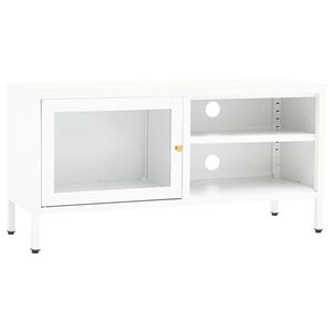 vidaXL TV skapītis, balts, 90x30x44 cm, tērauds un stikls