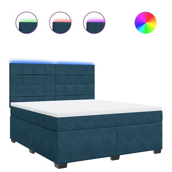 vidaXL atsperu gulta ar matraci, zils samts, 180x200 cm