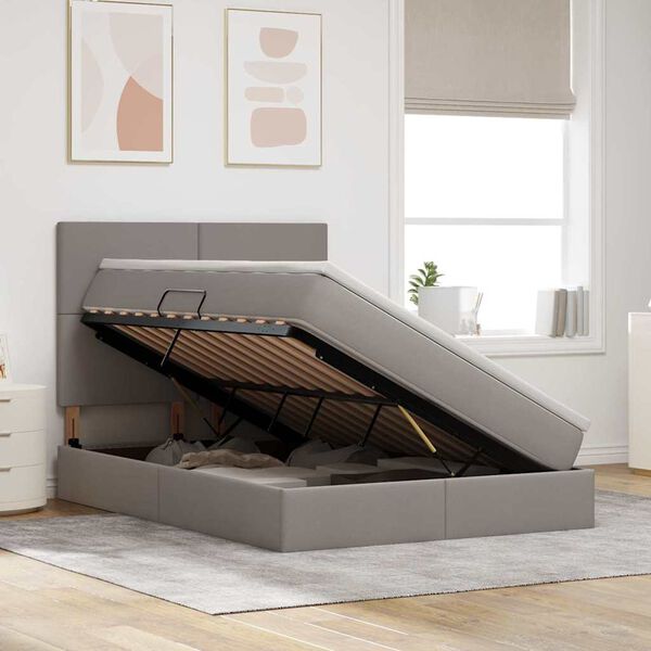 vidaXL Gulta ar uzglabā&scaron;anas vietu un matraci Pelēkbrūna 140 x 190 cm