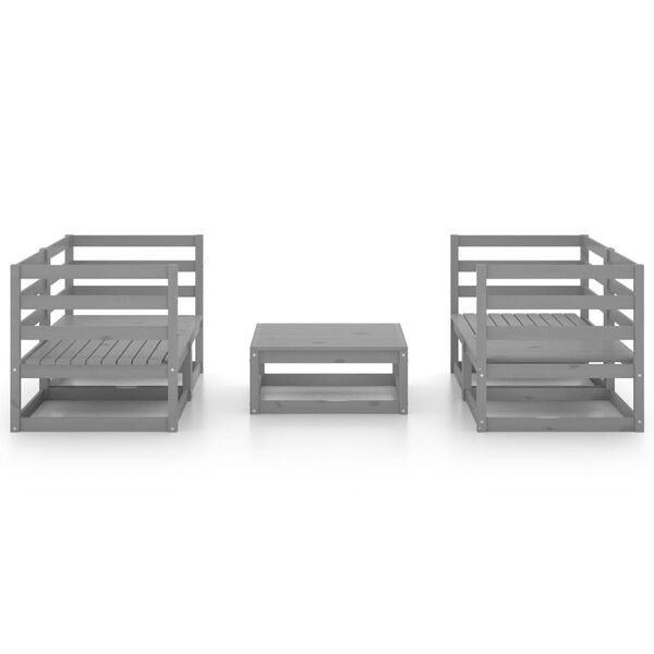 vidaXL 5-daļīgs dārza atpūtas mēbeļu komplekts, pelēks, priedes koks