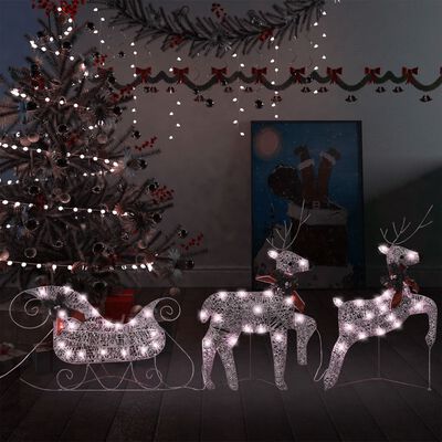 vidaXL Ziemassvētku dekorācija, ziemeļbrieži un kamanas, 60 LED