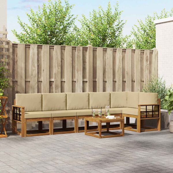 vidaXL Āra dīvānu komplekts ar spilvenu 7 pcs Dabisks un bē&scaron;s