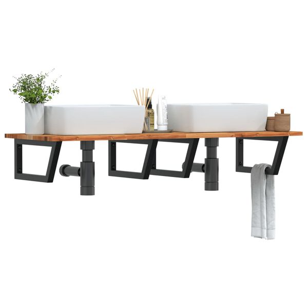 vidaXL izlietnes plaukts, stiprināms pie sienas, tērauds, akācija