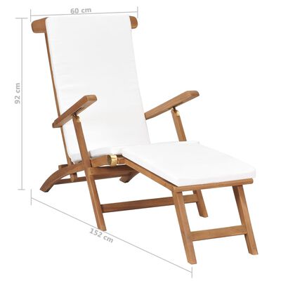 vidaXL pludmales krēsls ar matraci, masīvs tīkkoks, krēmkrāsā