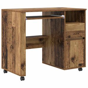 vidaXL Galds ar ratieniem Vecs koks Inženierijas koks 91 x 50 x 77 cm