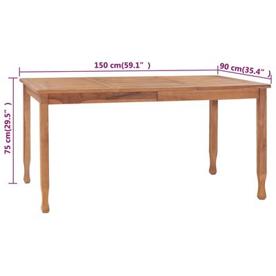 vidaXL dārza galds, 150x90x75 cm, masīvs tīkkoks