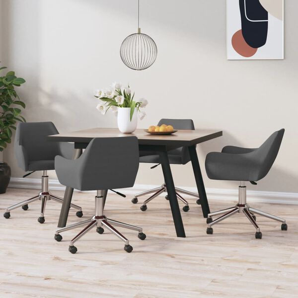 vidaXL grozāmi virtuves krēsli, 4 gab., tum&scaron;i pelēks audums