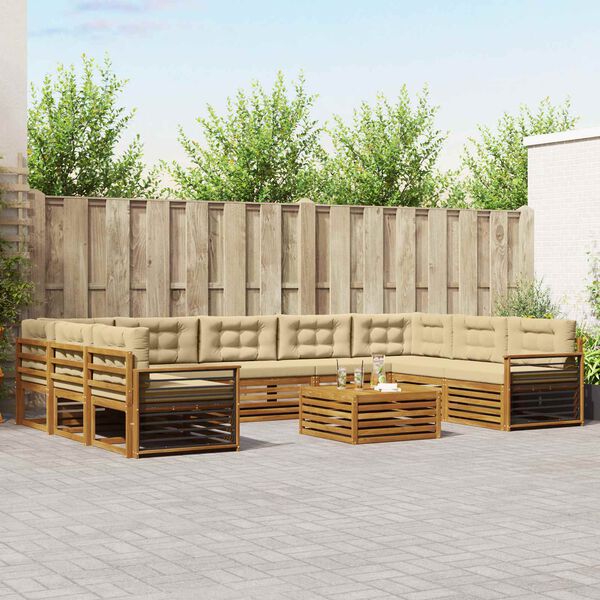 vidaXL Dīvāna komplekti 10 pcs Dabisks un bē&scaron;s Cietā akācijas koks