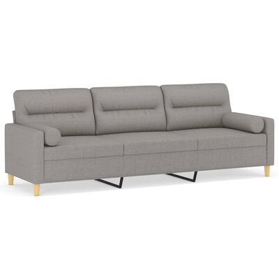 vidaXL trīsvietīgs dīvāns ar spilveniem, gaiši pelēks, 210 cm, audums