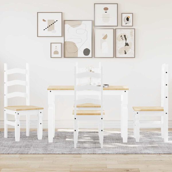 vidaXL 5-daļīgs pusdienu mēbeļu komplekts Panama, balta priedes koks