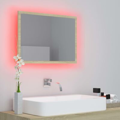 vidaXL vannasistabas spogulis, LED, ozolkoka krāsā, 60x8,5x37, akrils