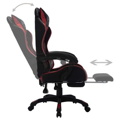vidaXL biroja krēsls, RGB LED gaismas, vīnsarkana, melna mākslīgā āda
