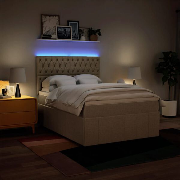 vidaXL atsperu gulta ar matraci, krēmkrāsas, 160x200 cm, audums