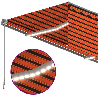 vidaXL izvelkama markīze ar žalūziju, LED, 4x3m, manuāla, oranži brūna