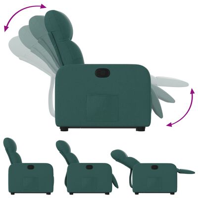 vidaXL atpūtas krēsls, paceļams, atgāžams, tumši zaļš audums
