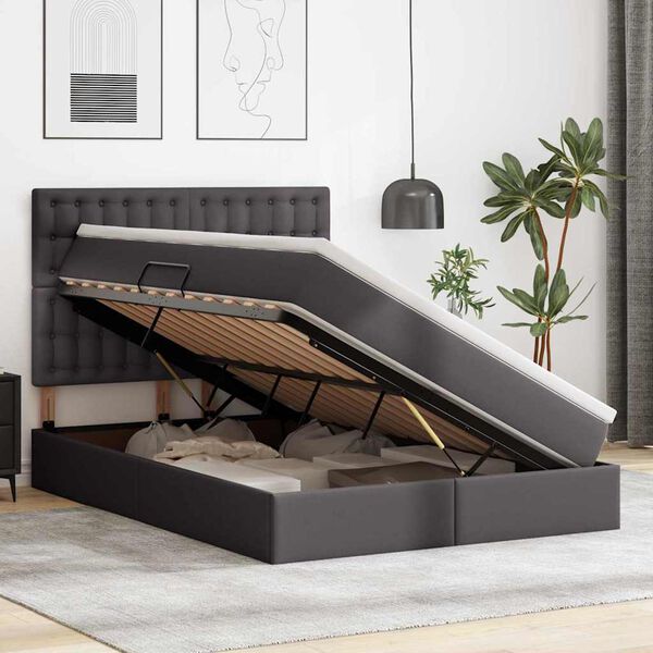 vidaXL Gulta ar uzglabā&scaron;anas vietu un LED ar LED Pelēka 140 x 190 cm