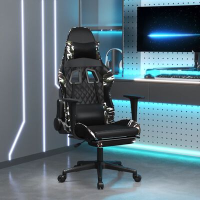 vidaXL masāžas datorspēļu krēsls, melna un kamuflāžas mākslīgā āda