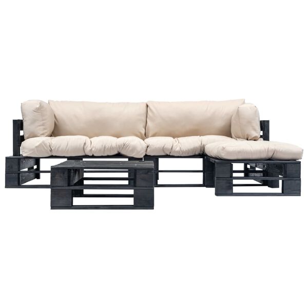 vidaXL 4-daļīgs pale&scaron;u dīvānu komplekts ar smil&scaron;krāsas matračiem, koks