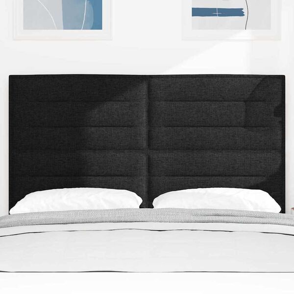 vidaXL LED gultas galva ar galvas klāju Melna 144 cm Poliesters