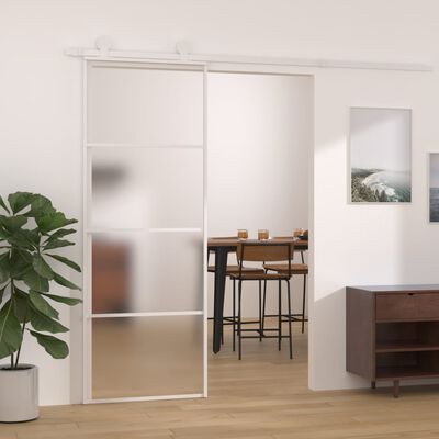 vidaXL bīdāmās durvis, 76x205 cm, ESG stikls, balts alumīnijs