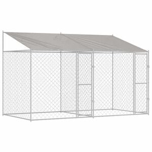 vidaXL Suņu būda ar jumtu Sudraba 400 x 200 x 256 cm Tērauds un PE