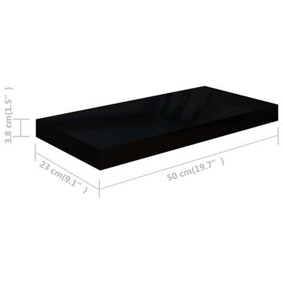vidaXL sienas plaukts, spīdīgi melns, 50x23x3,8 cm, MDF
