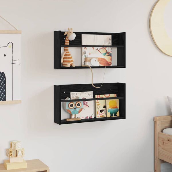 vidaXL Žurnālu statīvs ar plauktu 2 pcs Melns ozolkoks 60 x 12 x 30 cm