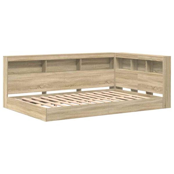 vidaXL Grāmatu plaukta gulta ar galvas klāju Sonoma ozols 120 x 190 cm