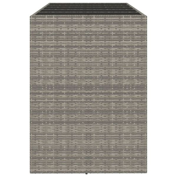 vidaXL bāra galds, stikla virsma, pelēks, 185x80x110cm, PE rotangpalma